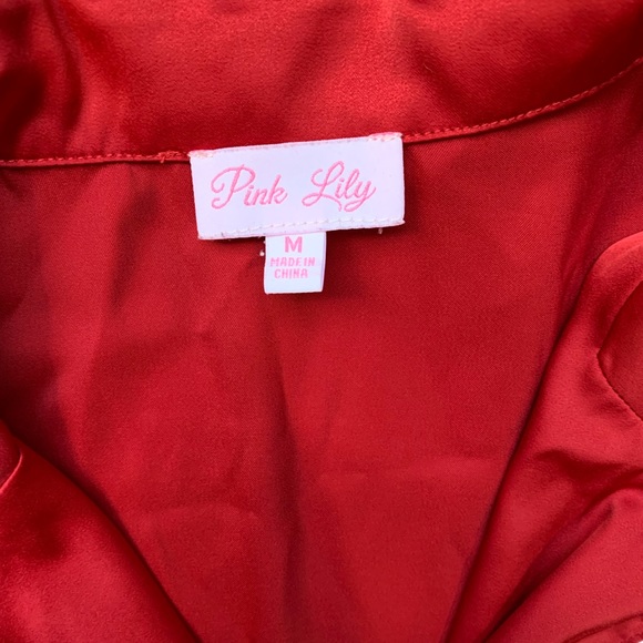 🚨FINAL PRICE🚨PINK LILY GOODNIGHT WISH SATIN RED PAJAMA BLOUSE - Picture 6 of 6